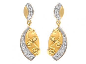 Gold Embossed Drop Earrings with CZ