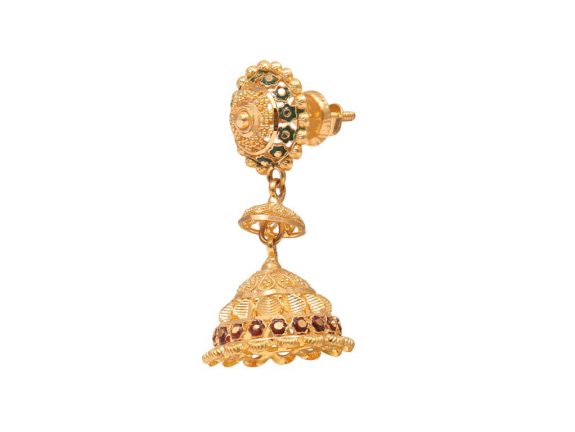 Filligree Design Gold Jhumka Earrings