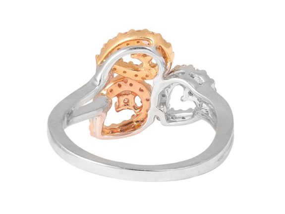 Three Pear Design Prong Set Diamond Ring With Rhodium