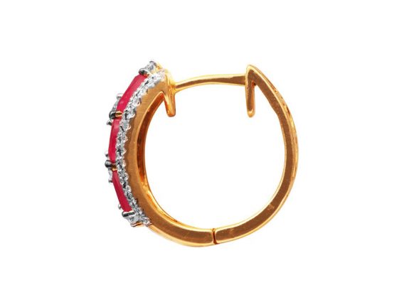 Prong Pressure Set Hoop Earrings With Pink Colour Stones