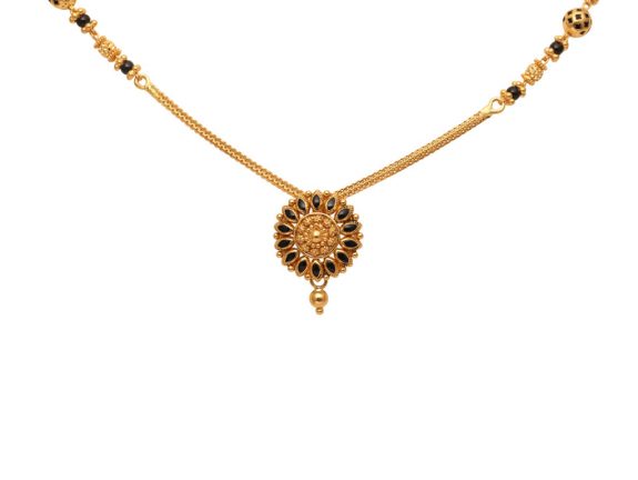 Center Round Floral Pendant With Drop Ball Gold Mangal Sutra