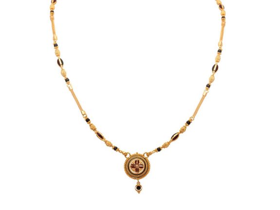 Circle Design Pendant With Meena Gold Mangal Sutra