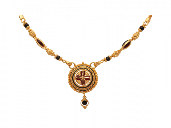 Circle Design Pendant With Meena Gold Mangal Sutra