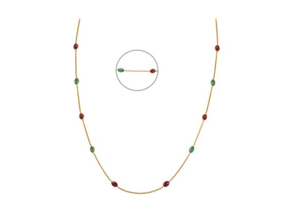 Cable Link Gold Chain With Ruby And Emerald