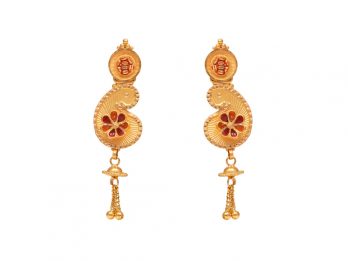 Peacock Drop Design With Meena Gold Earrings