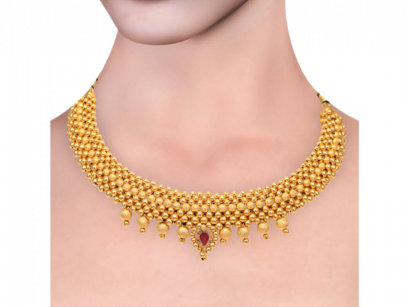 Gold Beads Design With Drop Balls Thushi Necklace