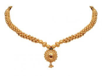 Gold Bead Design With Floral Pendant Thushi