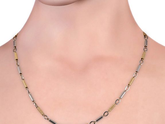 Embossed Link Chain With Rhodium