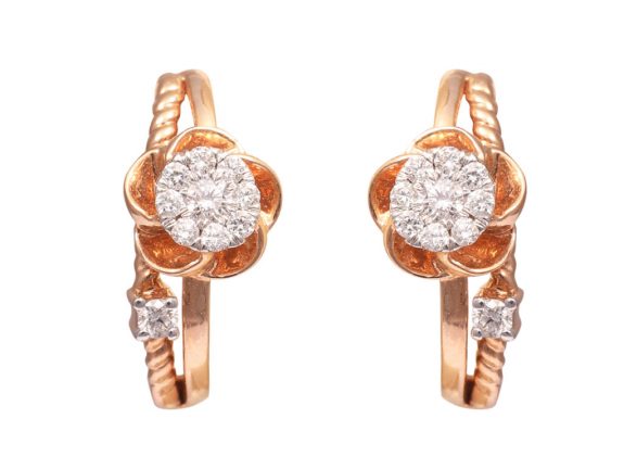 Floral Design Pressure Set Rose Gold Diamond Earrings
