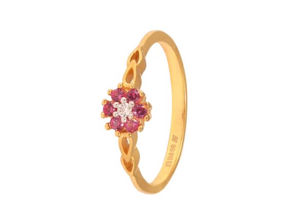 Floral Design CZ Ring With Pink Colour Stones