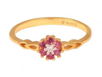 Floral Design CZ Ring With Pink Colour Stones