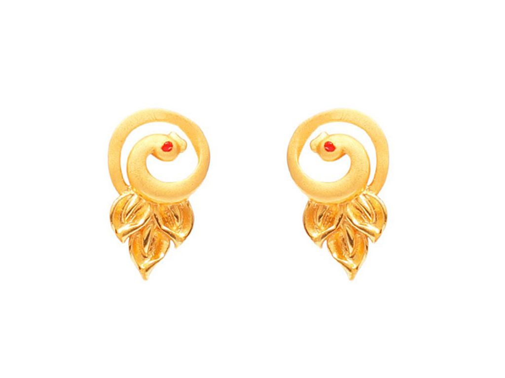 Peacock Design Gold Top Earrings | Mahendra Jewellers Kolhapur