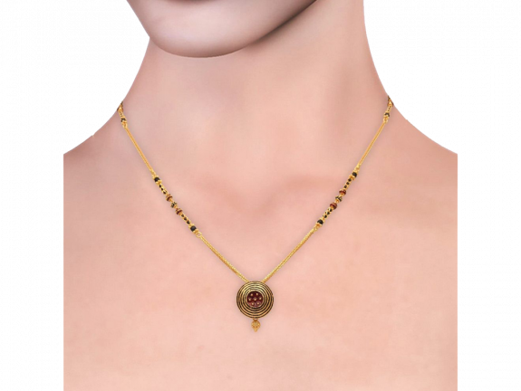 Circle Pendant With Meena And Black Beads Gold Mangal Sutra