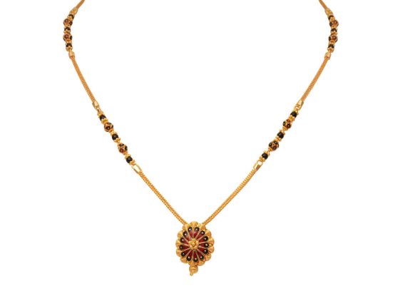 Floral Design Pendant With Meena Gold Mangal Sutra