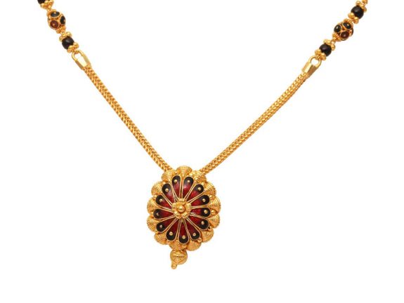 Floral Design Pendant With Meena Gold Mangal Sutra
