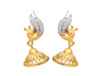 Peacock Design Jhumka Earrings With Rhodium And