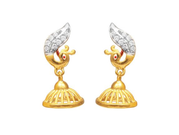 Peacock Design Jhumka Earrings With Rhodium And CZ