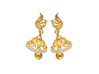 Jhumka Peacock Design Gold Earrings With CZ