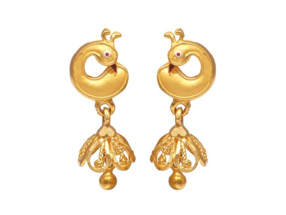Peacock Design With Drop Gold Bead Earrings
