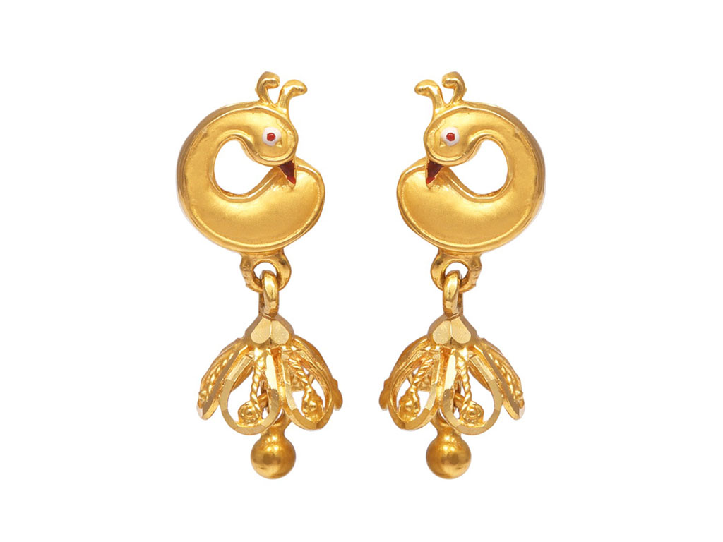 Peacock Design With Drop Gold Bead Earrings | Mahendra Jewellers Kolhapur