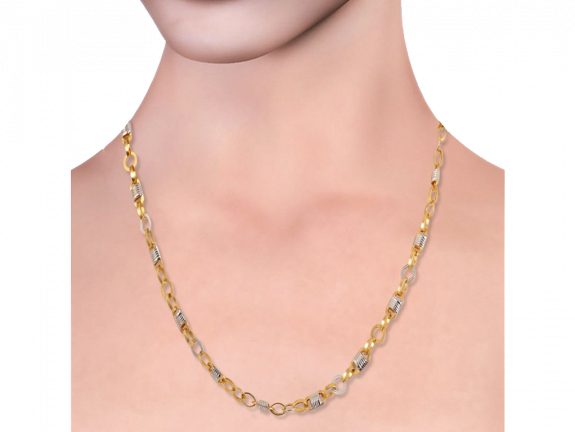 Cable Link Gold Chain With Rhodium