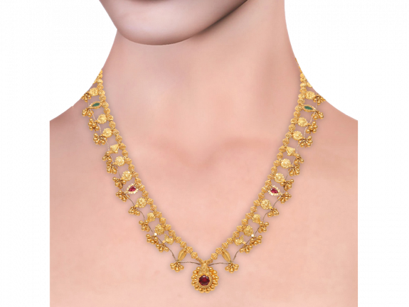Gold Embossed Filigree Saaz Necklace